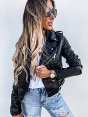 Full Size Zip Up Leather Motorcycle Biker Jacket Plus Size 