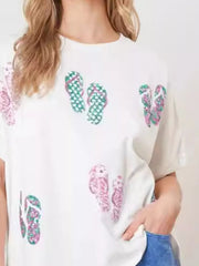 Flip-Flop Print Round Neck Casual T-Shirt 