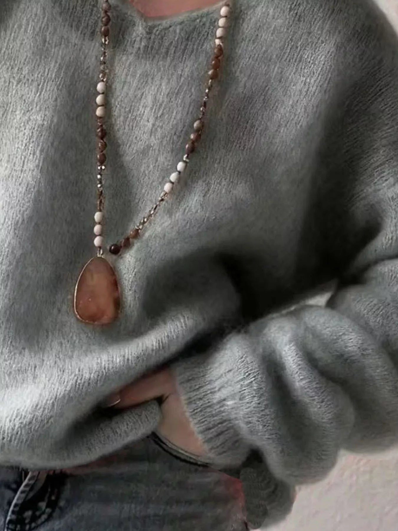 V-Neck Dropped Shoulder Sweater 
