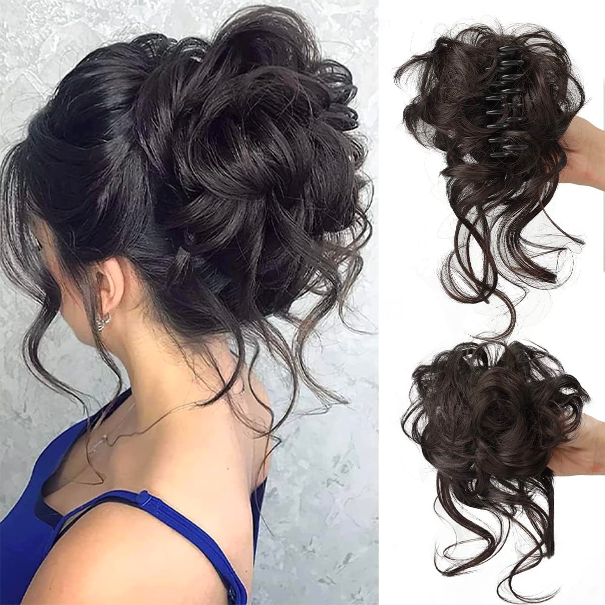 Clara Volumizing Curly Bun Claw Clip | Heat-Stylable Updo Hairpiece 