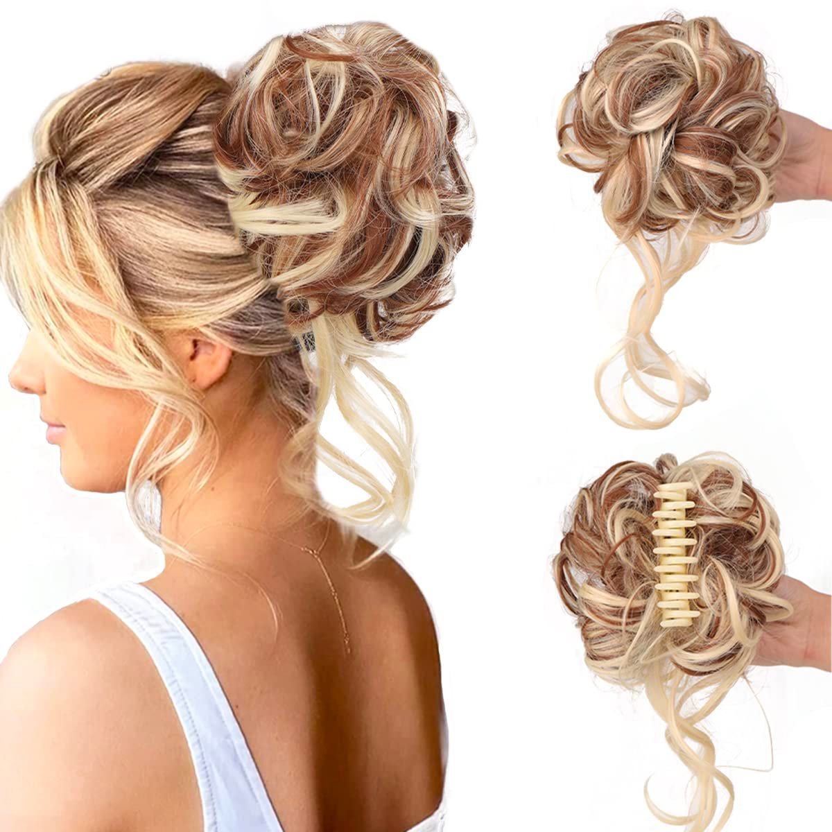 Clara Volumizing Curly Bun Claw Clip | Heat-Stylable Updo Hairpiece 