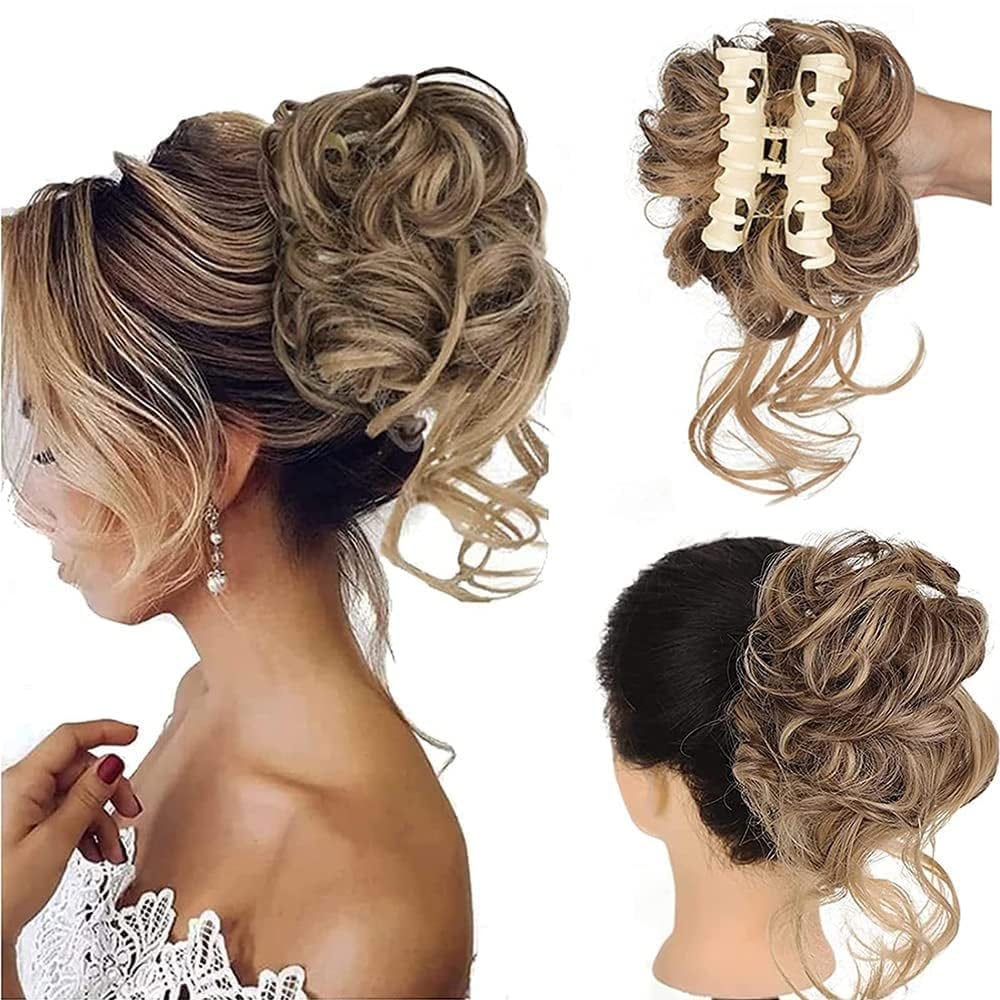 Clara Volumizing Curly Bun Claw Clip | Heat-Stylable Updo Hairpiece 