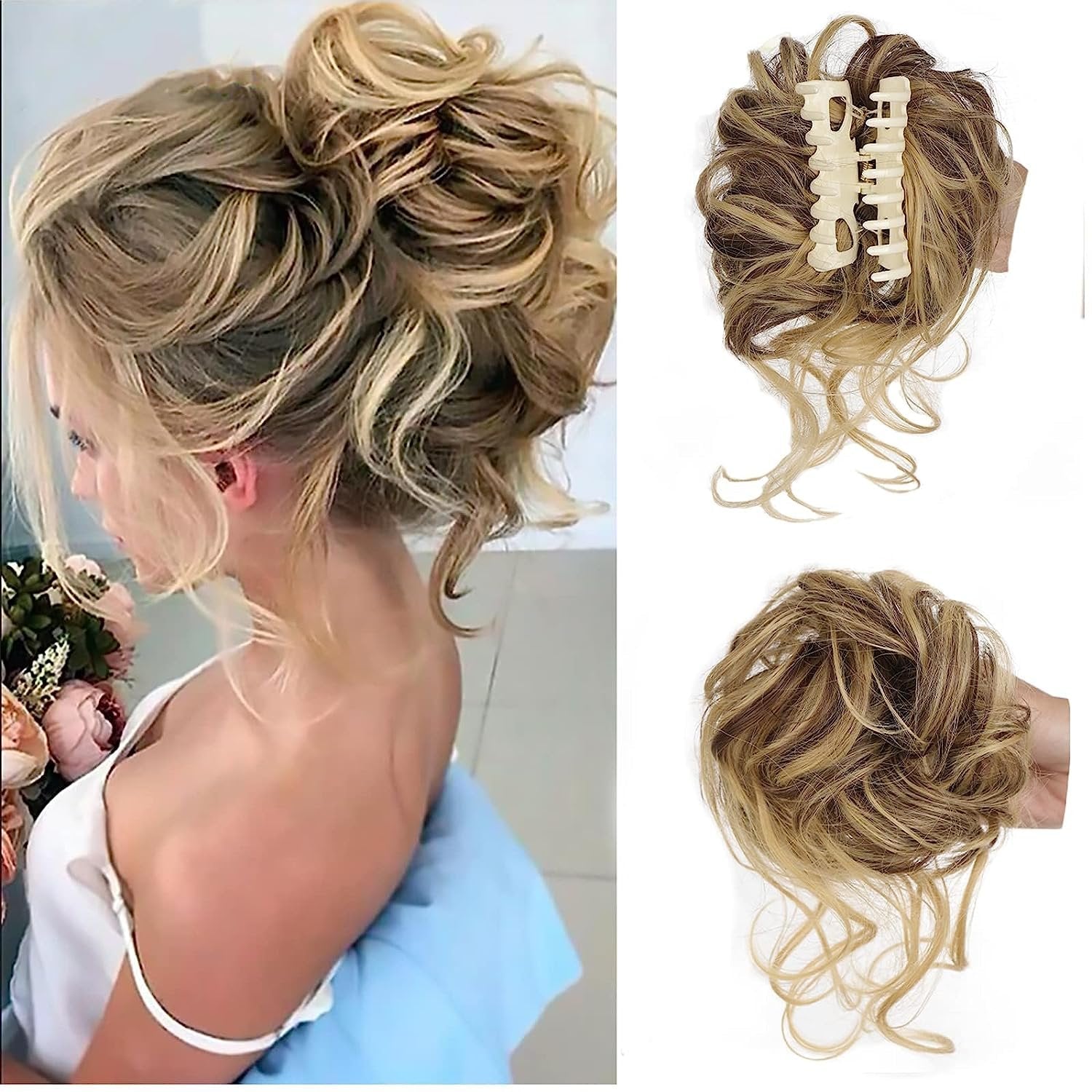 Clara Volumizing Curly Bun Claw Clip | Heat-Stylable Updo Hairpiece 