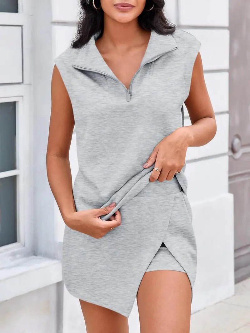 Courtside Sleeveless Half-Zip Skort Set | Women's Summer Active Outfit 