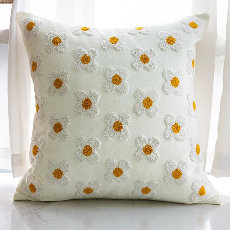 Cozy Cotton-Poly Blend Pillow with Spring Floral Embroidery – 45x45cm Decorative Cushion 