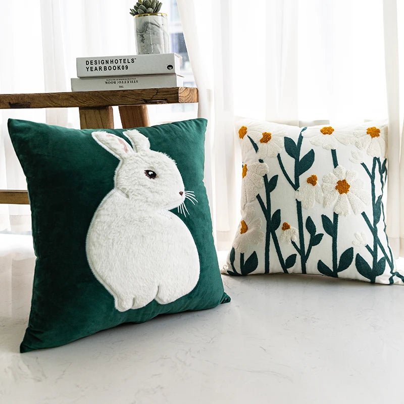 Cozy Cotton-Poly Blend Pillow with Spring Floral Embroidery – 45x45cm Decorative Cushion 