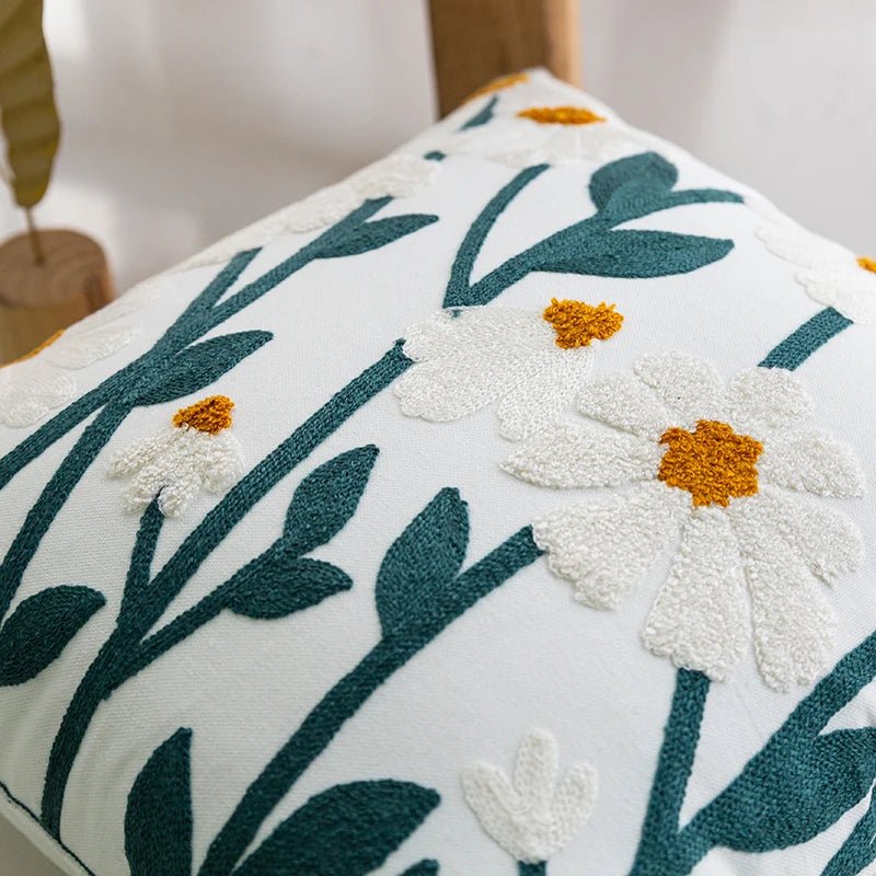 Cozy Cotton-Poly Blend Pillow with Spring Floral Embroidery – 45x45cm Decorative Cushion 