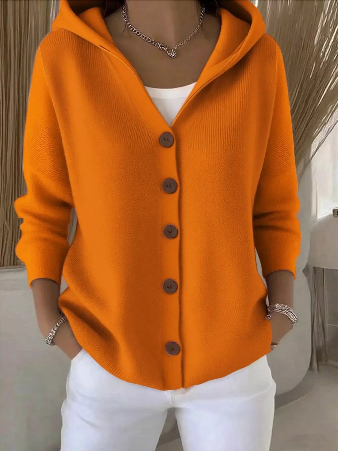 Full Size Hooded Button-Front Soft Knit Cardigan Plus Size 