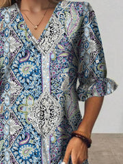 Full Size Bohemian Paisley Print V-Neck Midi Dress Plus Size 