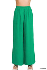 Zenana Woven Airflow Elastic Waistband Pants 