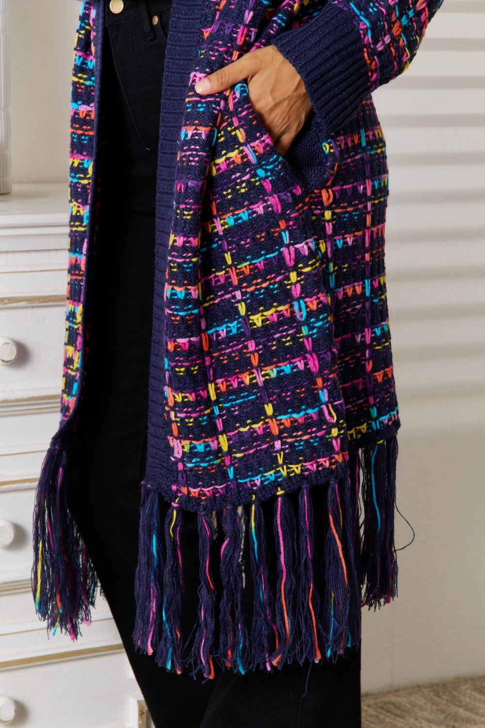 Angel Wings Fringe Hem Open Front Cardigan 