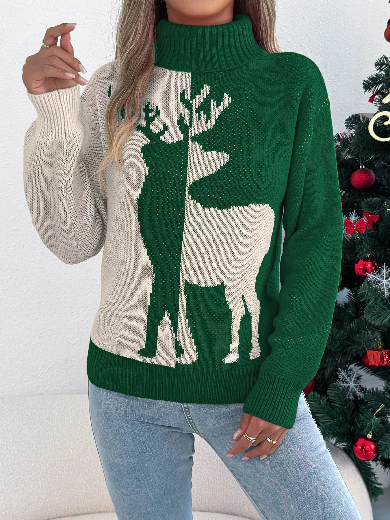 Christmas Reindeer Turtleneck Sweater 