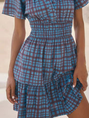 Printed Notched Short Sleeve Dress 