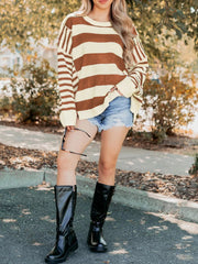 Stripe Drop Shoulder Sleeve Patchwork Baggy Sweater 