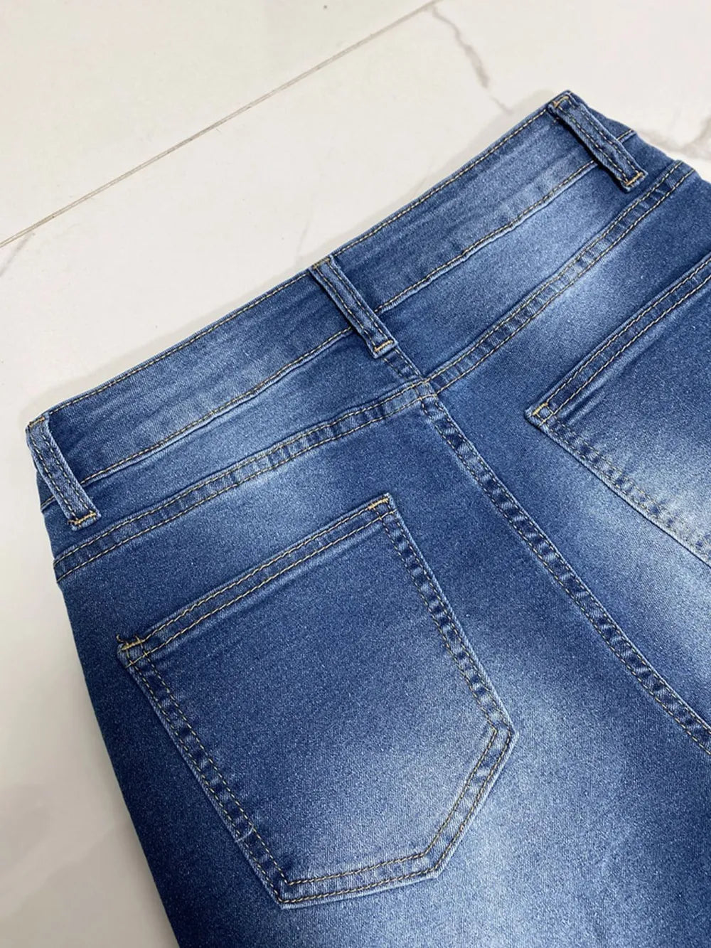 High Rise Rolled Straight Leg Jeans 