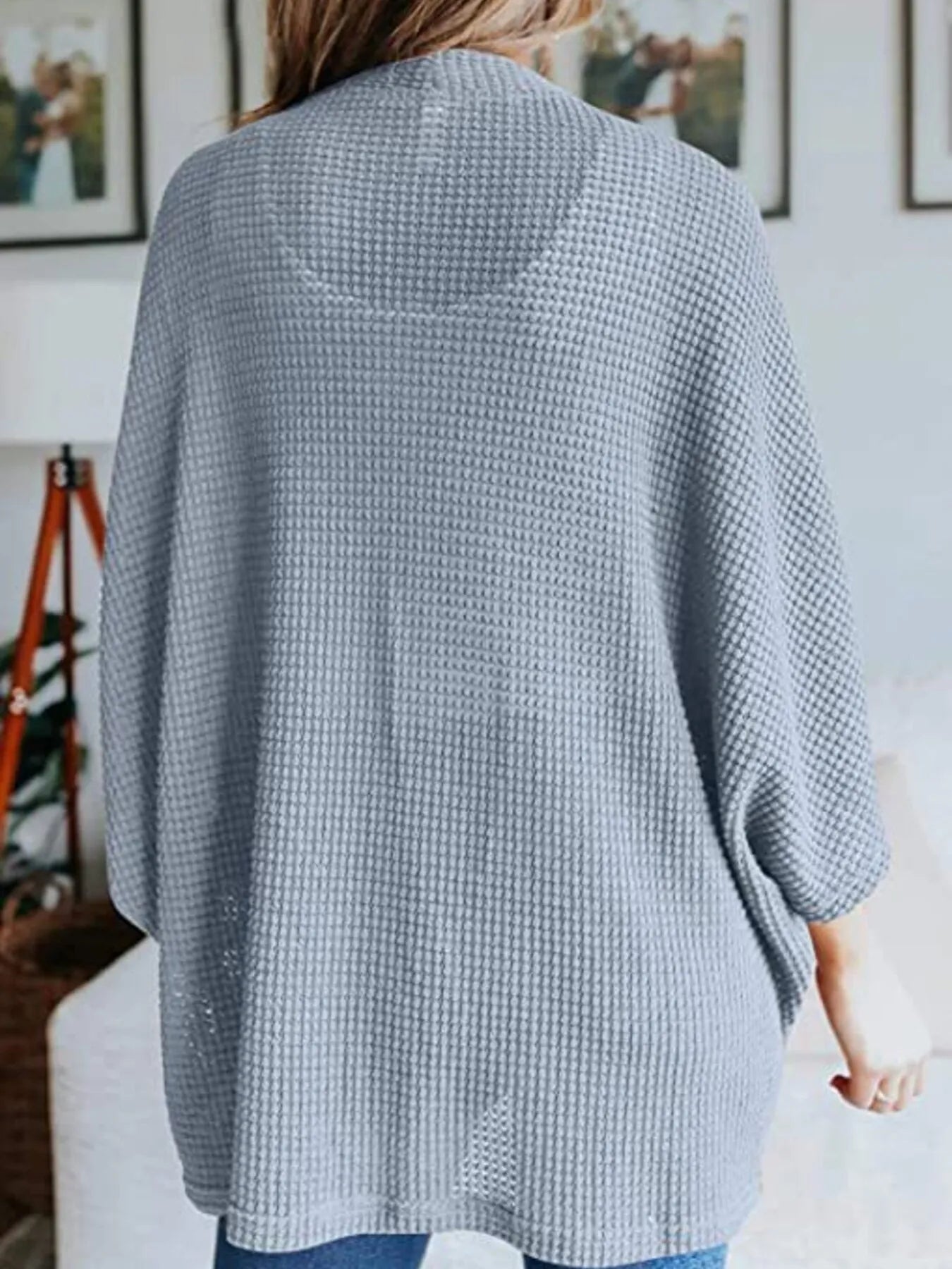 Full Size Open Front Waffle Knit Cardigan Plus Size 
