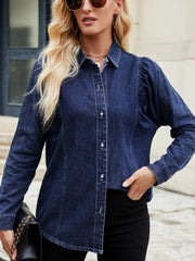 Button Down Collared Neck Denim Shirt 