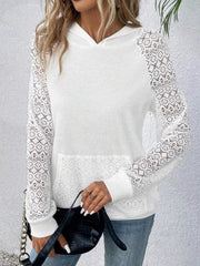 Lace Sleeve Kangaroo Pocket Hoodie 
