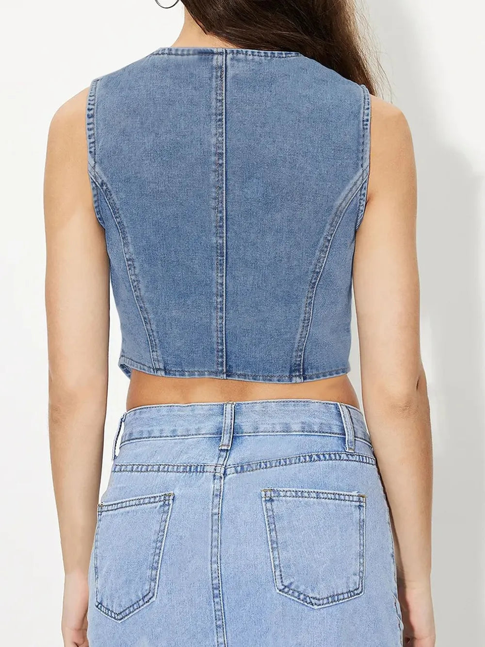 V-Neck Button Up Denim Vest 