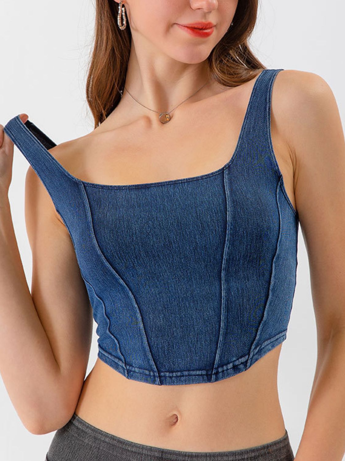Seam Detail Cropped Denim Tank 