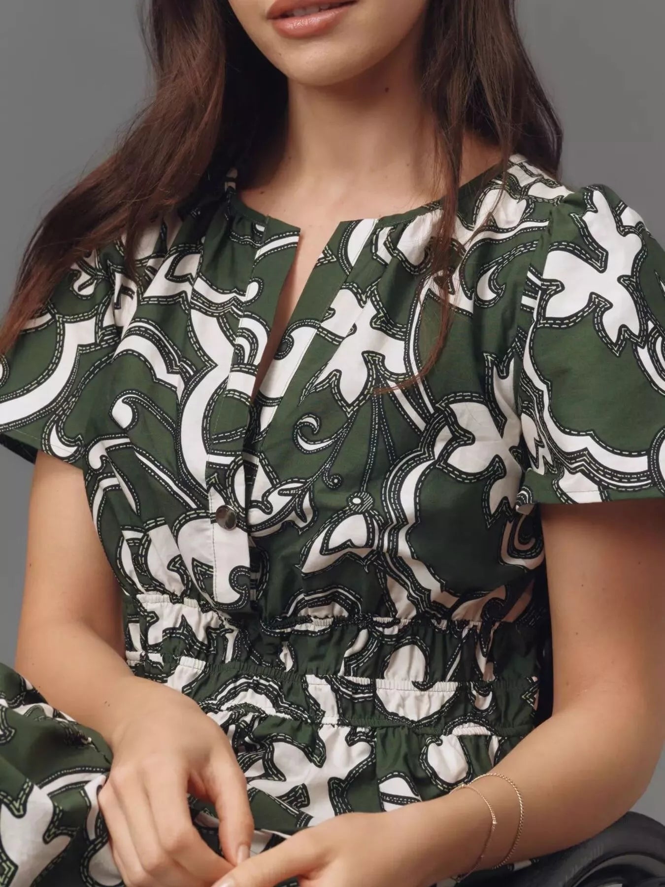 Printed Notched Short Sleeve Dress 
