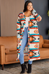Plus Size Geometric Open Front Longline Cardigan 
