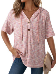 Drawstring Short Sleeve Hooded Top 