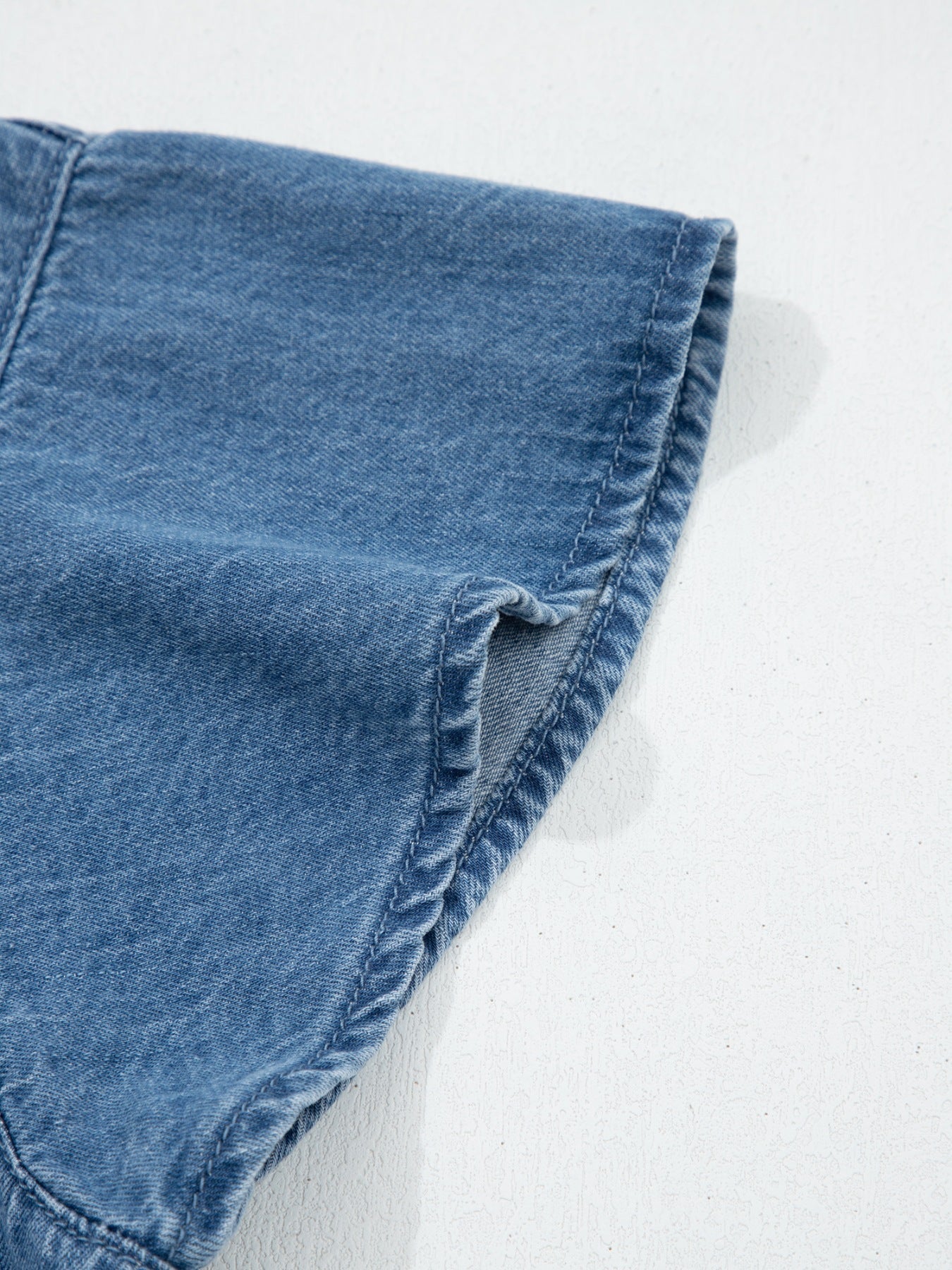 Ruffled Short Sleeve Denim Shirt 