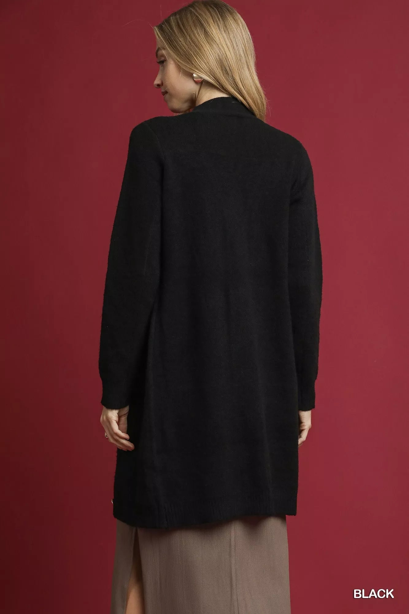 Umgee Button-Down Longline Sweater Cardigan with Front Pockets 
