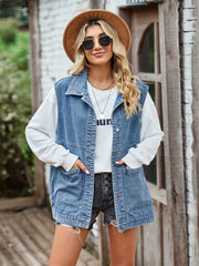 Button Front Sleeveless Denim Jacket 