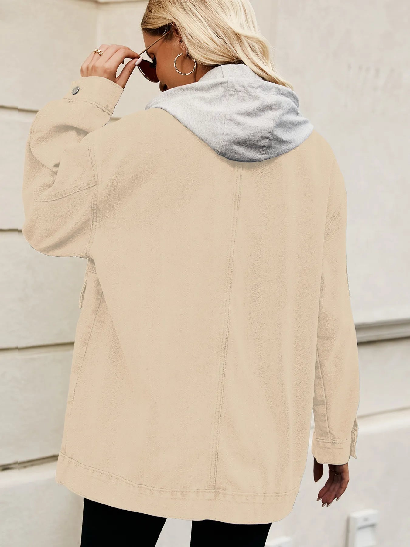 Oversized Button Up Denim Jacket with Hood 