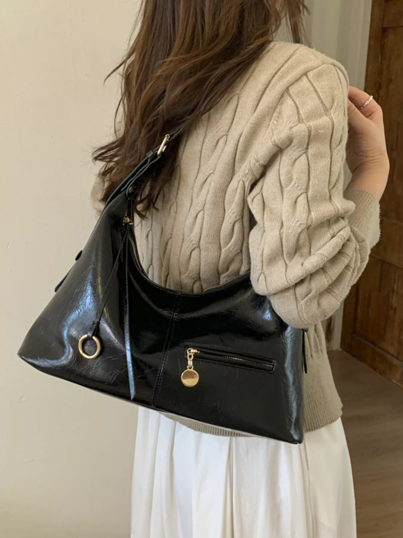 Leather Hobo Shoulder Bag 