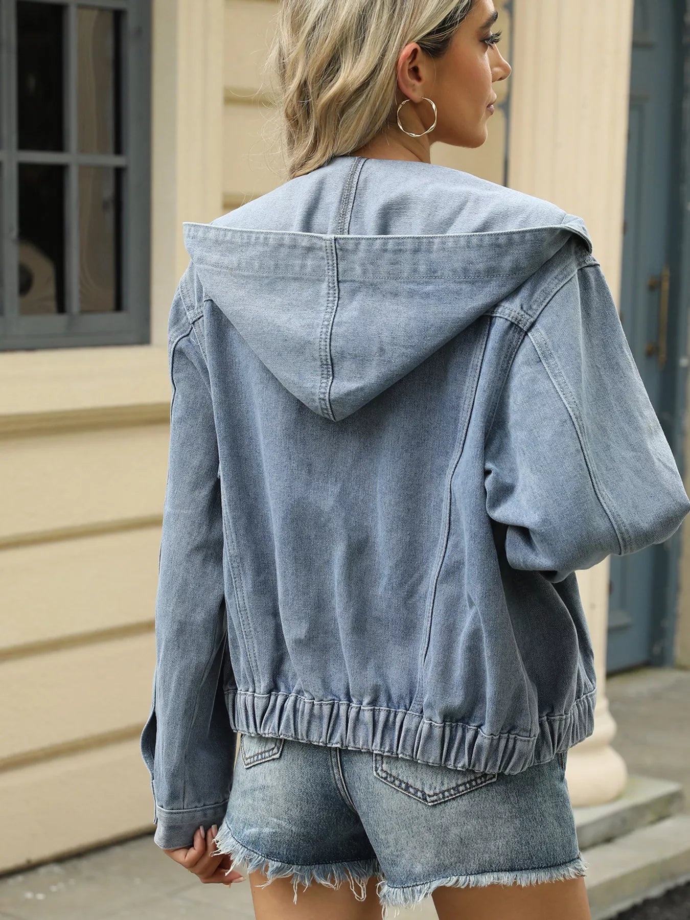 Washed Button Up Hooded Denim Jacket 