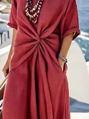 Twist Front V-Neck Half Sleeve Dress 