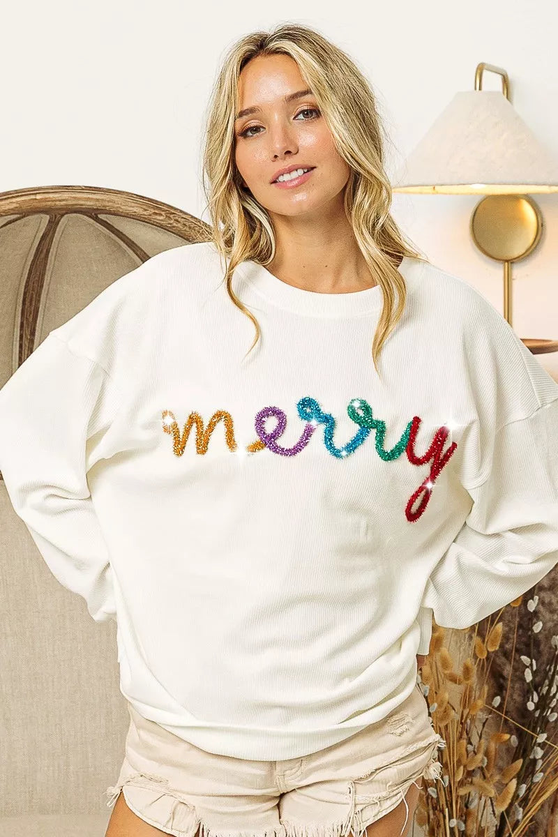 BiBi Merry Tinsel Lettering Drop Shoulder Sweatshirt 