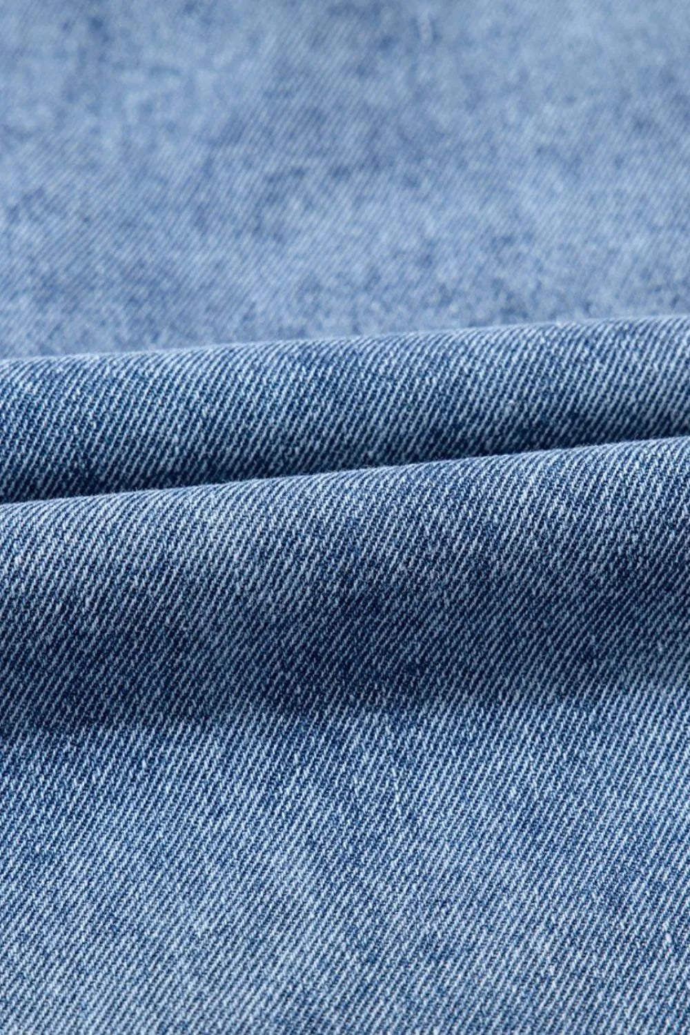 Short Sleeve Collared Patched Pocket Denim Mini Dress 