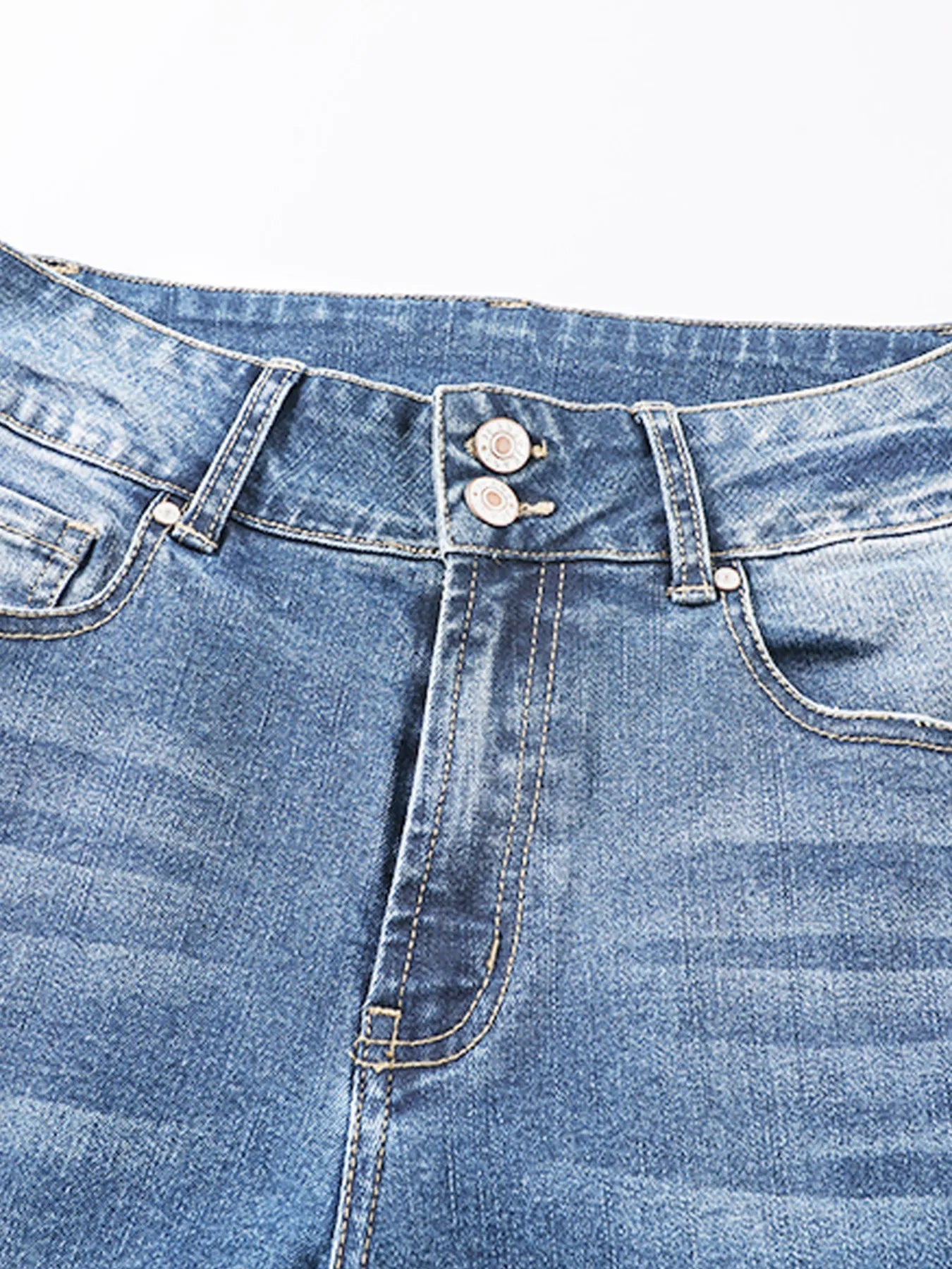 High Waist Distressed Straight Leg Jeans 
