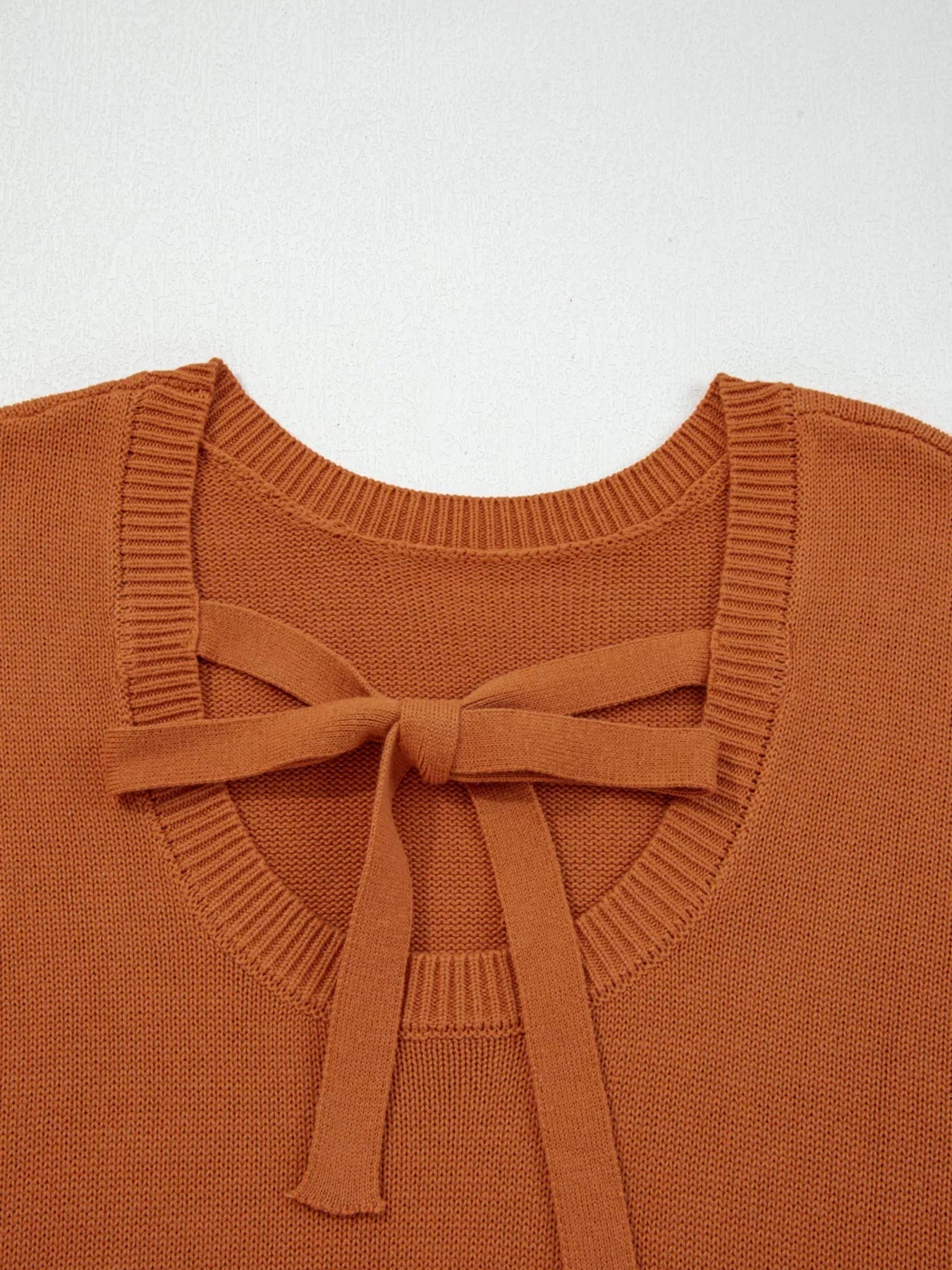 Solid Color Ribbed Trim Drop Shoulder Sweater 
