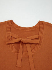 Solid Color Ribbed Trim Drop Shoulder Sweater 