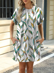 Printed Round Neck Short Sleeve Mini Dress 