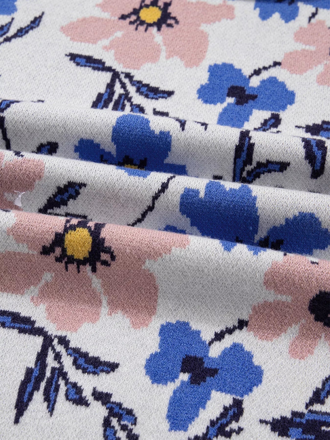 Floral Panel Colorblock Sleeve Patchwork Sweater 