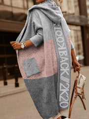 Full Size Hooded Color Block Open Front Cardigan Plus Size 