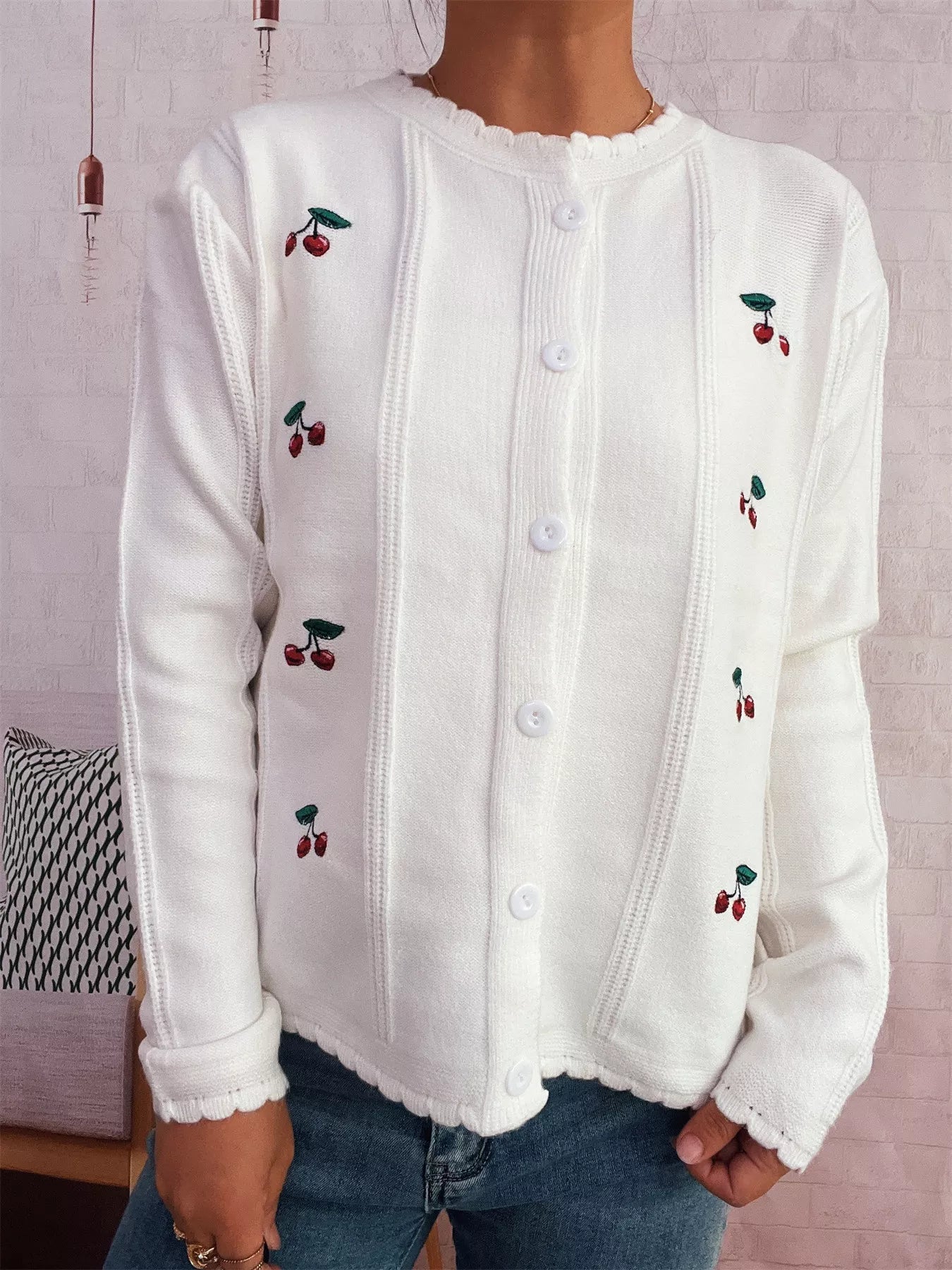 Cherry Embroidered Button Up Cardigan 
