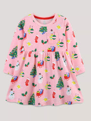 Children's Christmas Print Long Sleeve Casual Dress 