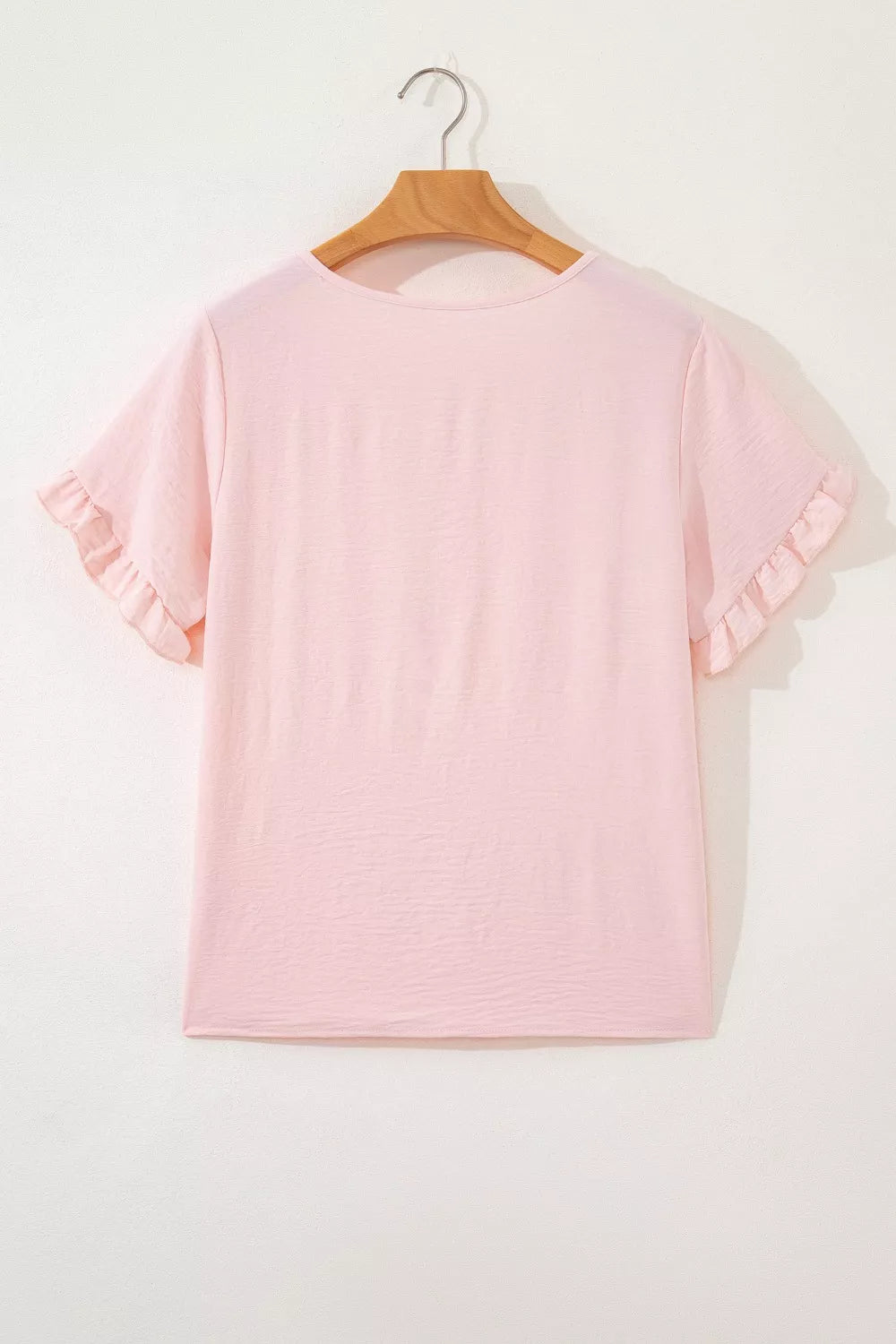 Solid Color Ruffle Trim Short Sleeve Blouse 