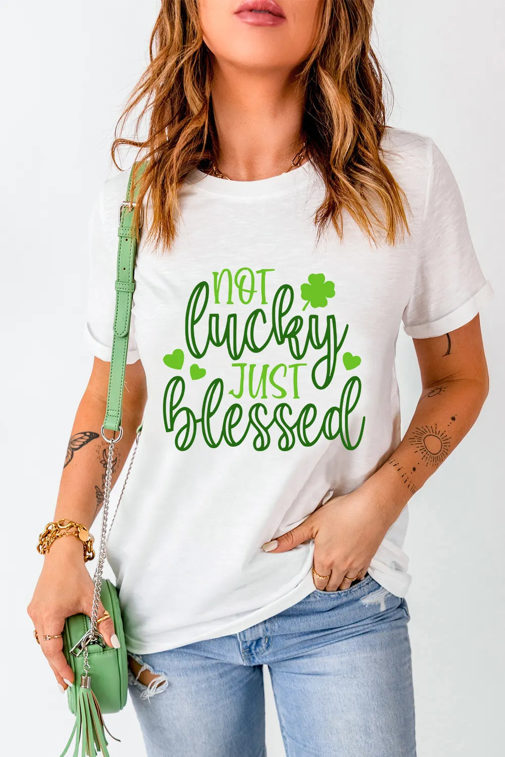 NOT LUCKY JUST BLESSED Round Neck T-Shirt 