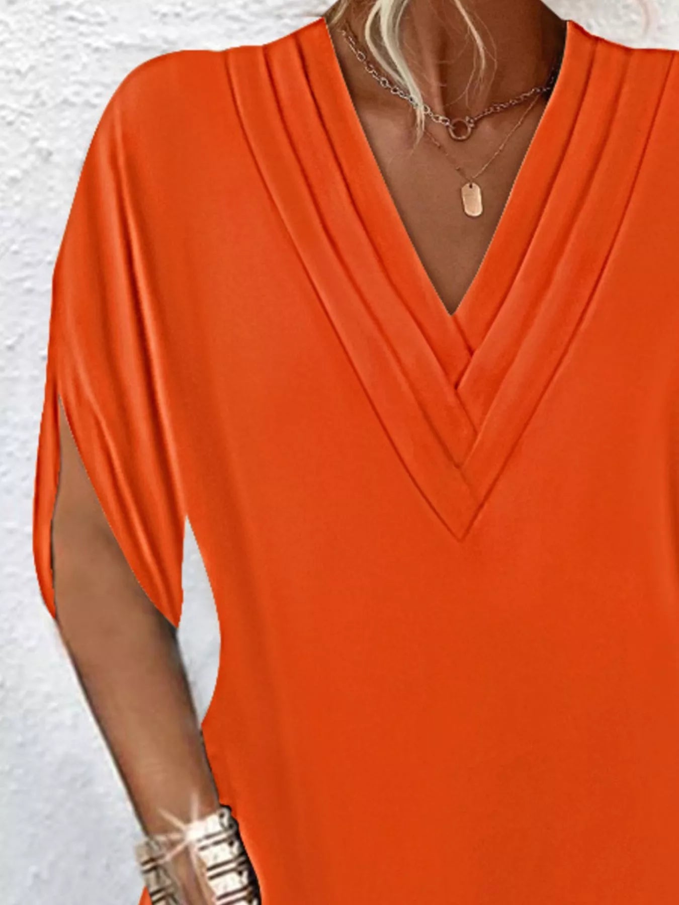 Full Size V-Neck Slit Sleeve Mini Dress Plus Size 