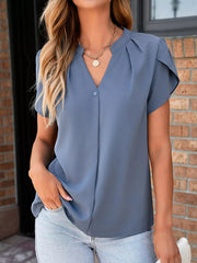 Notched Petal Sleeve Blouse 