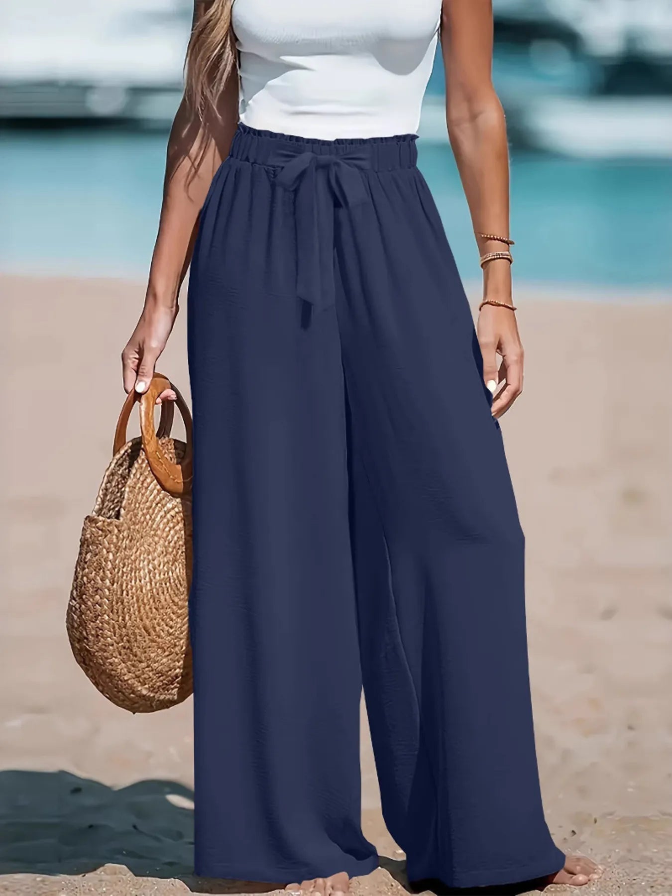 Full Size Drawstring Waist Wide Leg Pants Plus Size 