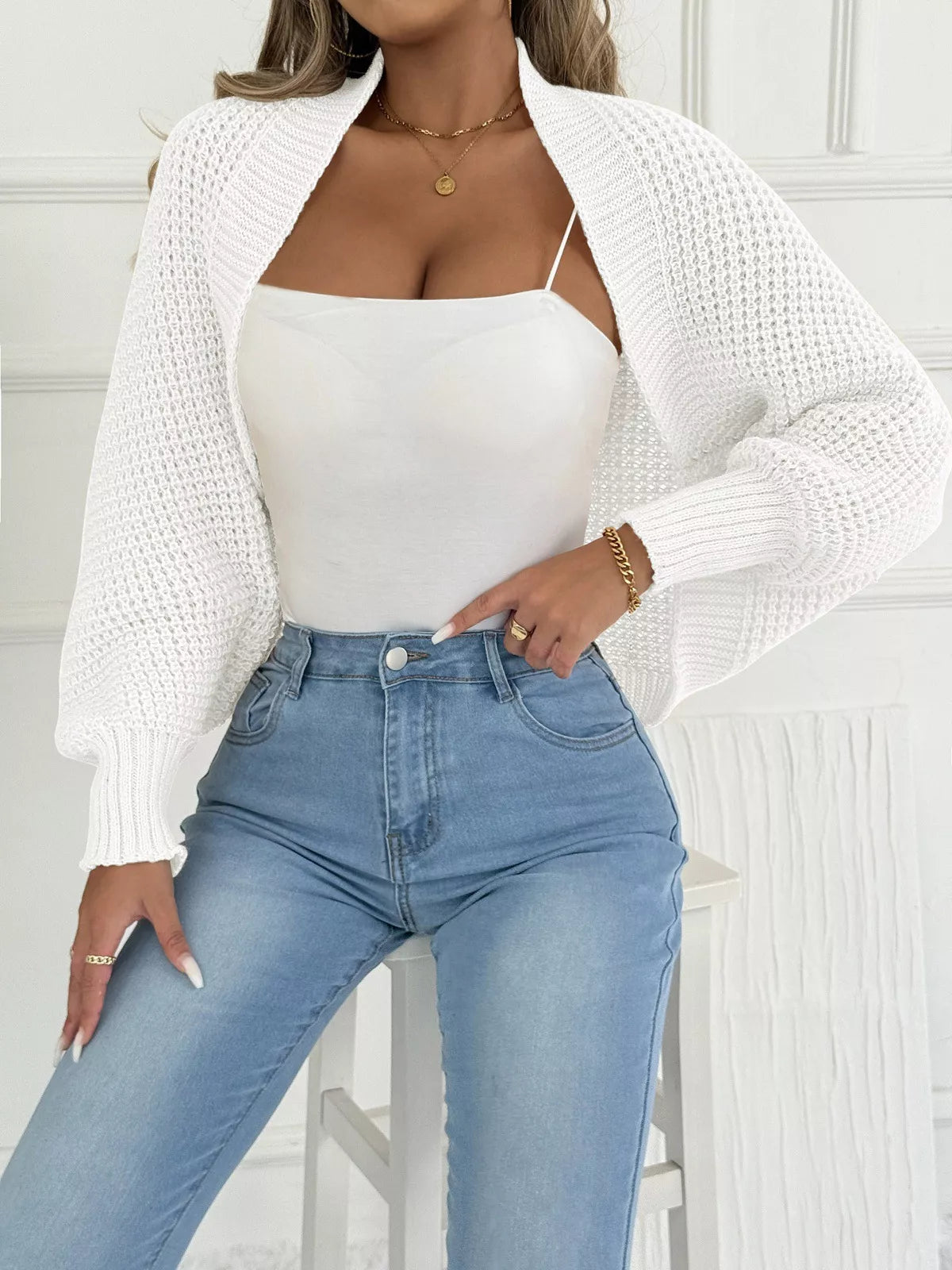 Open Front Batwing Sleeve Cardigan 